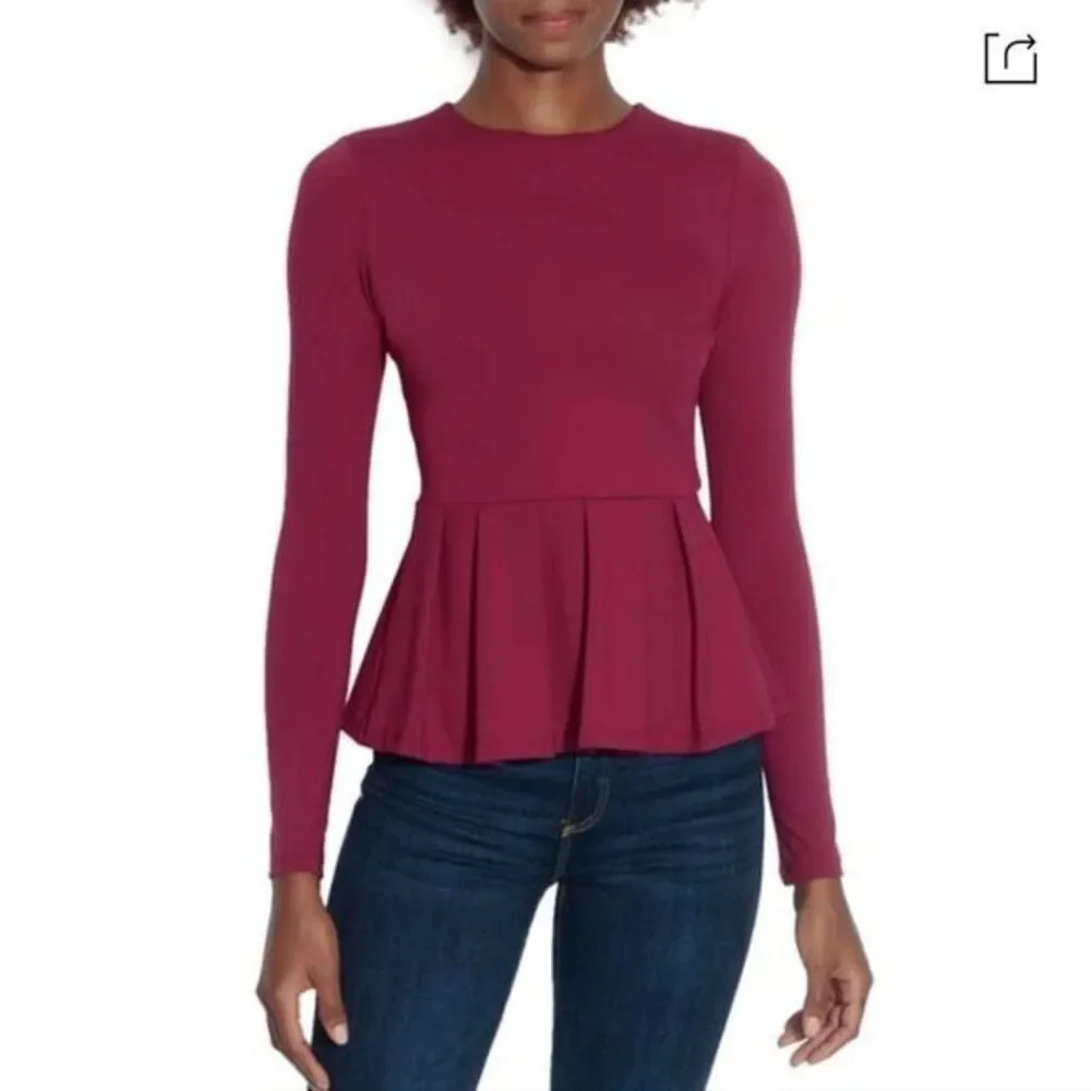 Susana Monaco Long Sleeve Peplum Top In Wild Berry